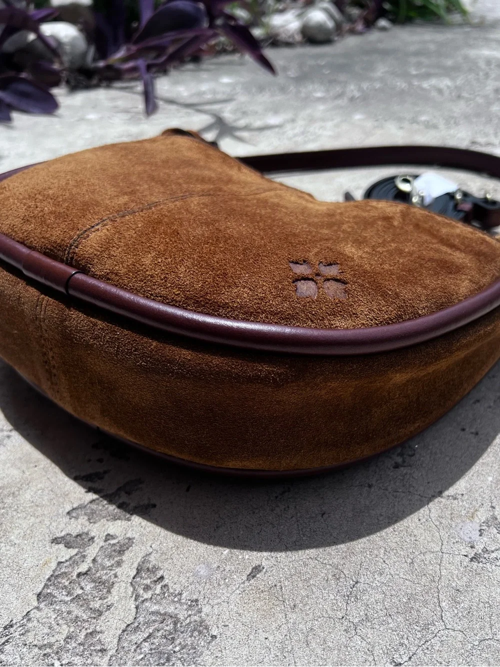 NWT Patricia Nash Calanna Cognac Brown Suede Leather Saddle bag - Picture 3 of 15
